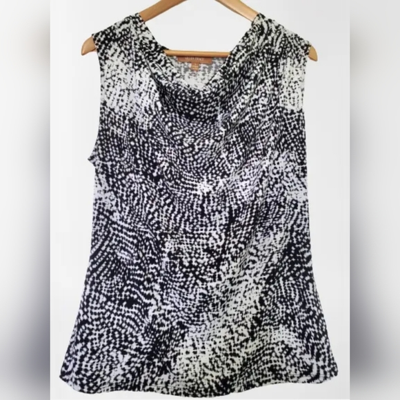 Ellen Tracy Tops - Ellen Tracy Tank Top Large Cowl Neck Stretch Black White Print Office Sleeveless